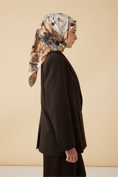 GELİNCİK TİVİL İPEK EŞARP 90*90 CM - BEJ