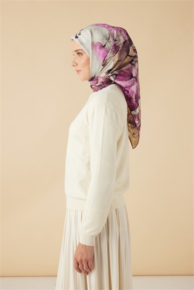 GELİNCİK TİVİL İPEK EŞARP 90*90 CM - FUŞYA