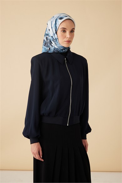 GELİNCİK TİVİL İPEK EŞARP 90*90 CM - LACİVERT