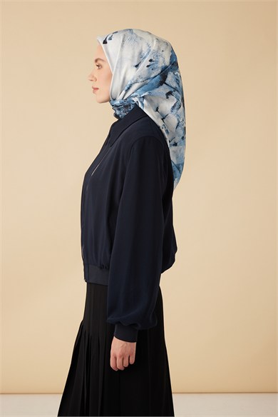 GELİNCİK TİVİL İPEK EŞARP 90*90 CM - LACİVERT