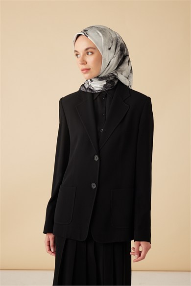 GELİNCİK TİVİL İPEK EŞARP 90*90 CM - SİYAH