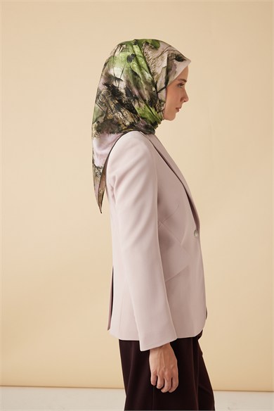 GELİNCİK TİVİL İPEK EŞARP 90*90 CM - YEŞİL