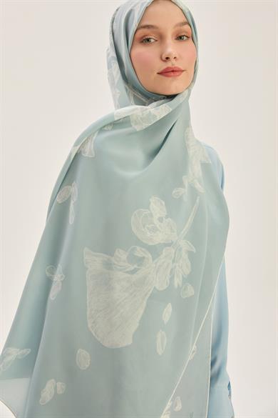 GEM KREP İPEK ŞAL 70*190 CM - MAVİ