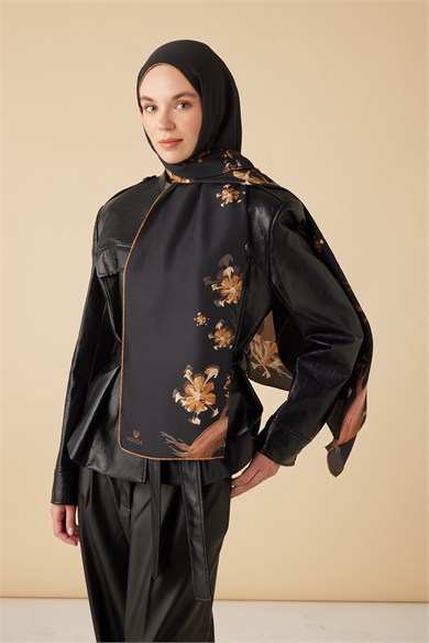GEVHER PAMUK İPEK ŞAL 70*190 CM - GOLD SİYAH