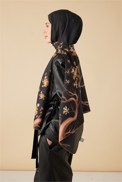 GEVHER PAMUK İPEK ŞAL 70*190 CM - GOLD SİYAH