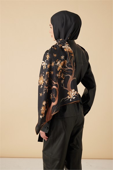 GEVHER PAMUK İPEK ŞAL 70*190 CM - GOLD SİYAH