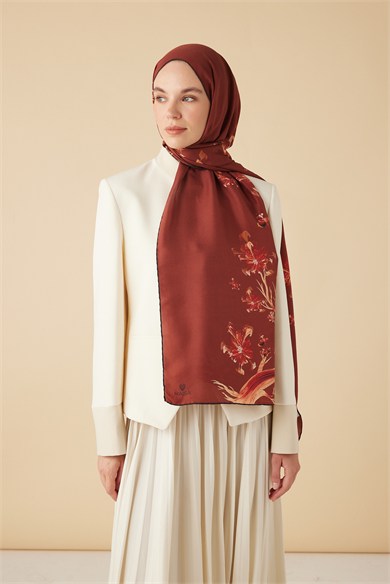 GEVHER PAMUK İPEK ŞAL 70*190 CM - KİREMİT