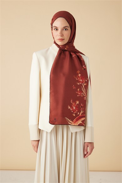 GEVHER PAMUK İPEK ŞAL 70*190 CM - KİREMİT