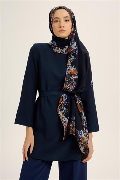 GİNA KREP İPEK ŞAL 70*190 CM - LACİVERT