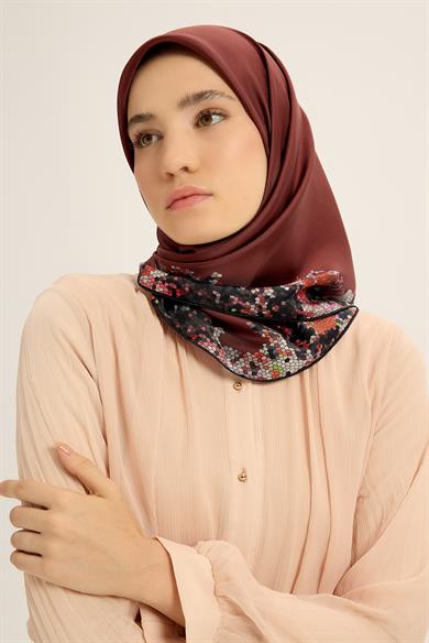 GİNA TİVİL İPEK EŞARP 90*90 CM - BORDO