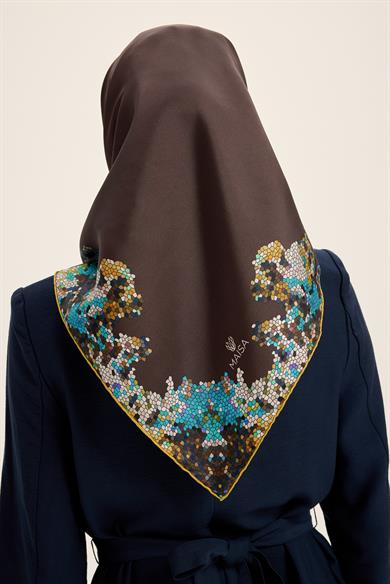 GİNA TİVİL İPEK EŞARP 90*90 CM - KAHVERENGİ