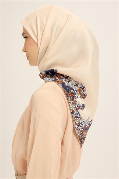 GİNA TİVİL İPEK EŞARP 90*90 CM - KREM