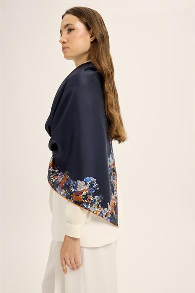 GİNA TİVİL İPEK EŞARP 90*90 CM - LACİVERT