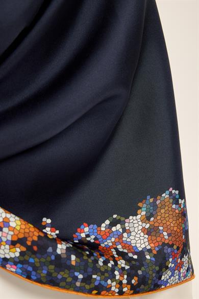 GİNA TİVİL İPEK EŞARP 90*90 CM - LACİVERT