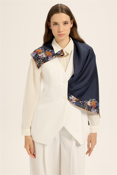 GİNA TİVİL İPEK EŞARP 90*90 CM - LACİVERT