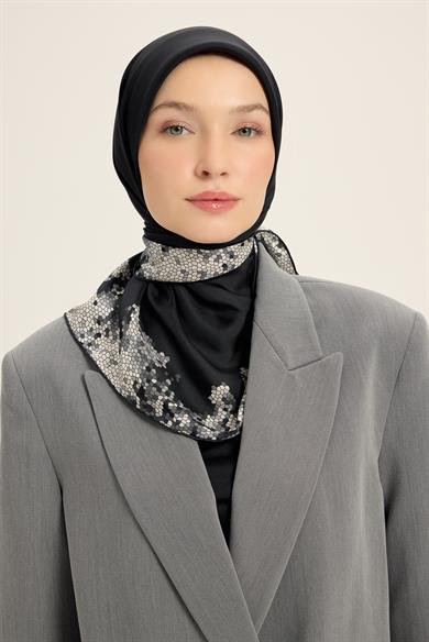 GİNA TİVİL İPEK EŞARP 90*90 CM - SİYAH