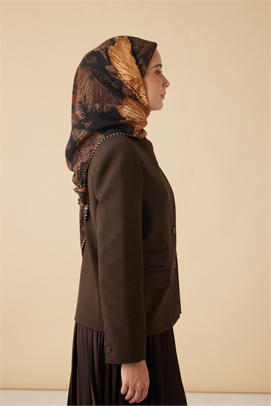 GİNKO YÜN ÜÇGEN ŞAL 140*140/2 CM - ACI KAHVE