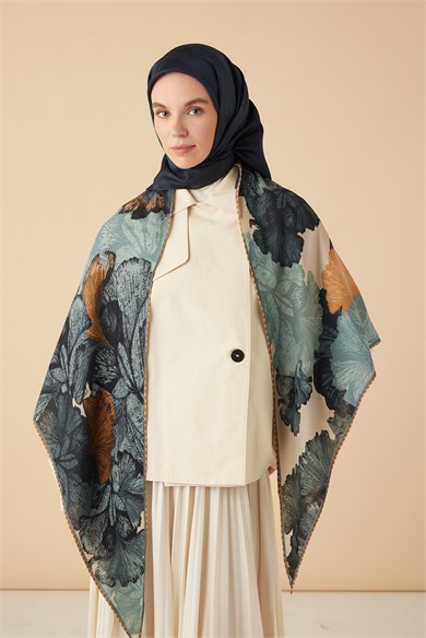 GİNKO YÜN ÜÇGEN ŞAL 140*140/2 CM - BUZ MAVİ