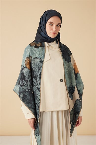 GİNKO YÜN ÜÇGEN ŞAL 140*140/2 CM - BUZ MAVİ