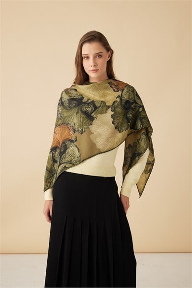 GİNKO YÜN ÜÇGEN ŞAL 140*140/2 CM - HAKİ