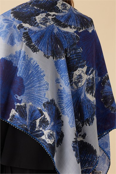 GİNKO YÜN ÜÇGEN ŞAL 140*140/2 CM - LACİVERT MAVİ