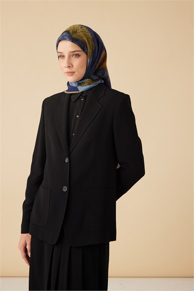 GİNKO YÜN ÜÇGEN ŞAL 140*140/2 CM - SARI LACİVERT