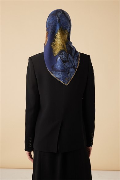 GİNKO YÜN ÜÇGEN ŞAL 140*140/2 CM - SARI LACİVERT