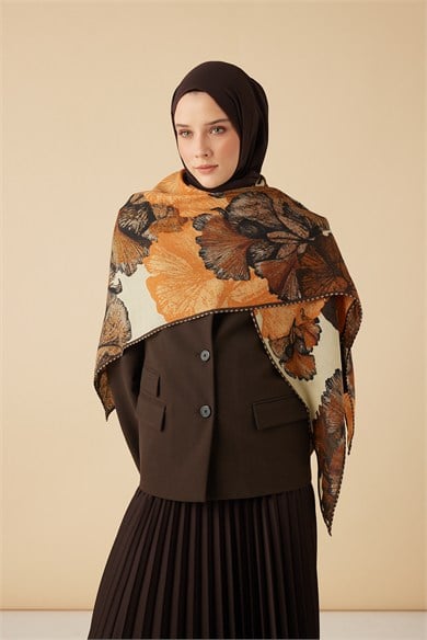 GİNKO YÜN ÜÇGEN ŞAL 140*140/2 CM - TABA