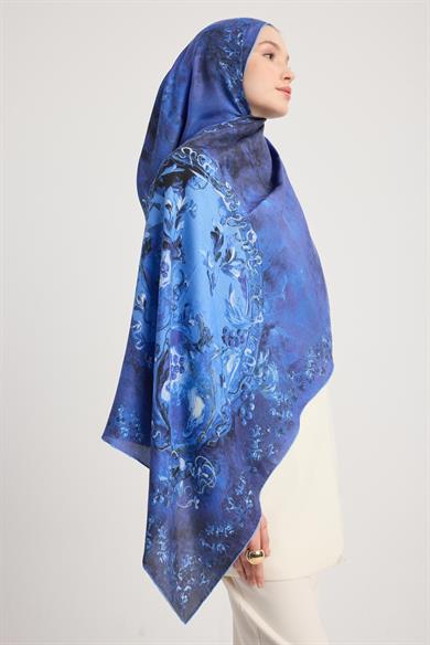 GÖKNAR PAMUK İPEK ŞAL 70*190 CM - MAVİ