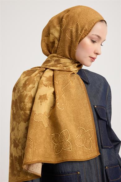 GÜLRUH FLOŞ VİSKON ŞAL 70*190 CM - HARDAL