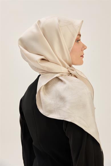 HALE TİVİL İPEK EŞARP 90*90 CM - BEJ