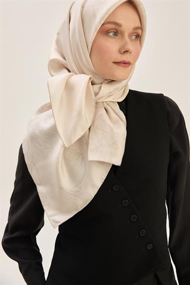 HALE TİVİL İPEK EŞARP 90*90 CM - BEJ