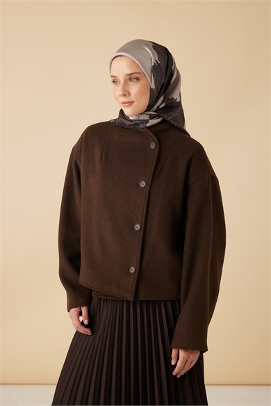 HALE TİVİL İPEK EŞARP 90*90 CM - EKRU KAHVE