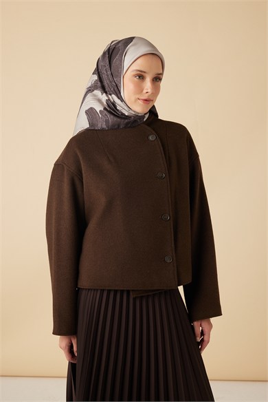HALE TİVİL İPEK EŞARP 90*90 CM - EKRU KAHVE