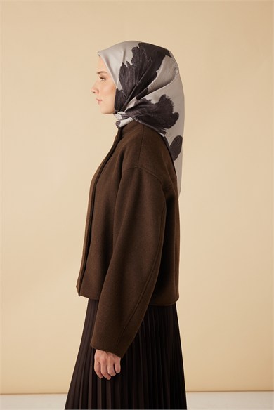 HALE TİVİL İPEK EŞARP 90*90 CM - EKRU KAHVE