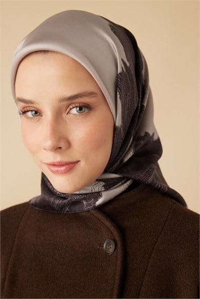 HALE TİVİL İPEK EŞARP 90*90 CM - EKRU KAHVE