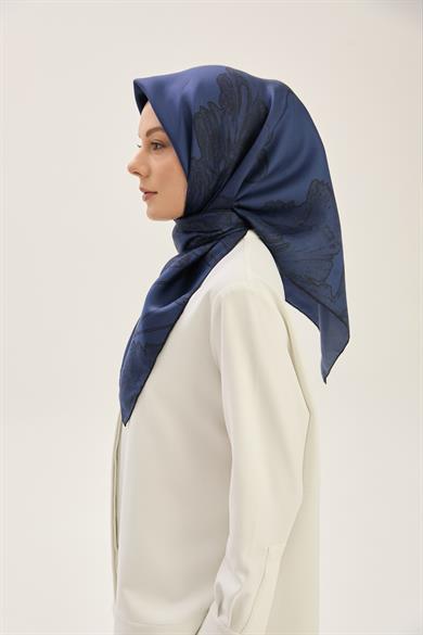 HALE TİVİL İPEK EŞARP 90*90 CM - GECE MAVİ