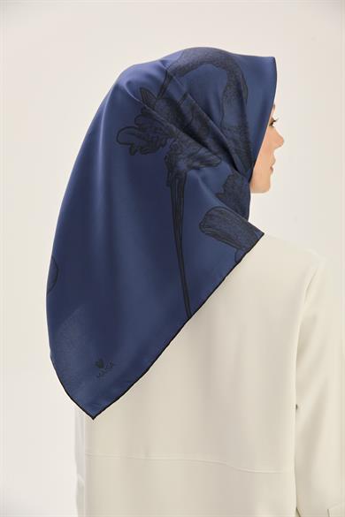 HALE TİVİL İPEK EŞARP 90*90 CM - GECE MAVİ
