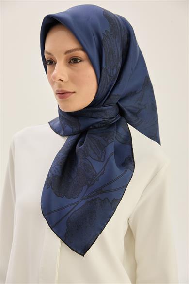 HALE TİVİL İPEK EŞARP 90*90 CM - GECE MAVİ