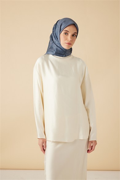 HALE TİVİL İPEK EŞARP 90*90 CM - İNDİGO
