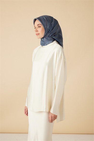HALE TİVİL İPEK EŞARP 90*90 CM - İNDİGO