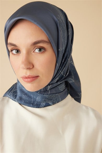 HALE TİVİL İPEK EŞARP 90*90 CM - İNDİGO