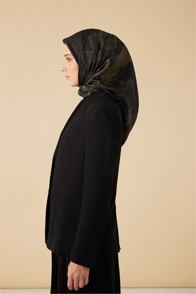 HALE TİVİL İPEK EŞARP 90*90 CM - KOYU HAKİ