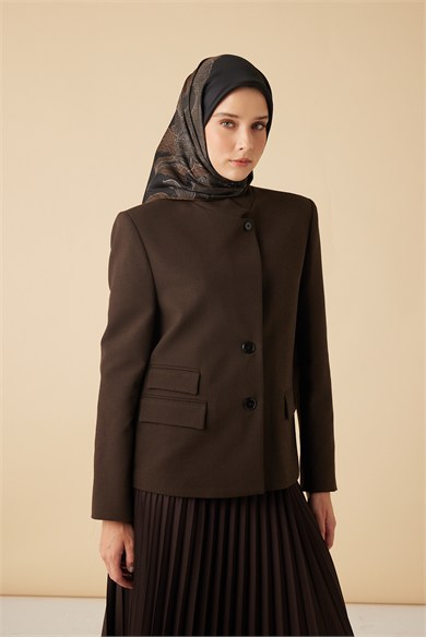 HALE TİVİL İPEK EŞARP 90*90 CM - KOYU KAHVERENGİ