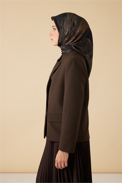 HALE TİVİL İPEK EŞARP 90*90 CM - KOYU KAHVERENGİ