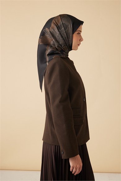 HALE TİVİL İPEK EŞARP 90*90 CM - KOYU KAHVERENGİ
