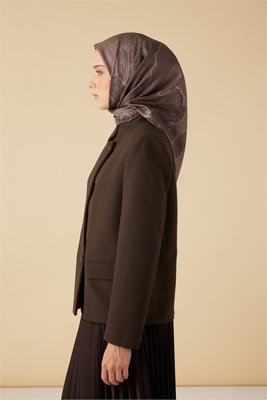 HALE TİVİL İPEK EŞARP 90*90 CM - KOYU VİZON