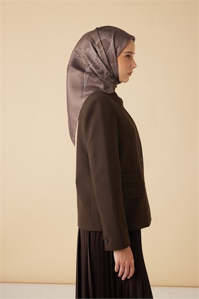 HALE TİVİL İPEK EŞARP 90*90 CM - KOYU VİZON