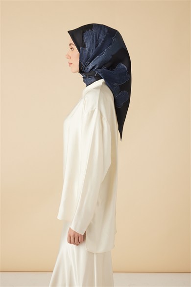 HALE TİVİL İPEK EŞARP 90*90 CM - LACİVERT SİYAH