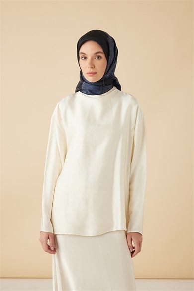HALE TİVİL İPEK EŞARP 90*90 CM - LACİVERT SİYAH